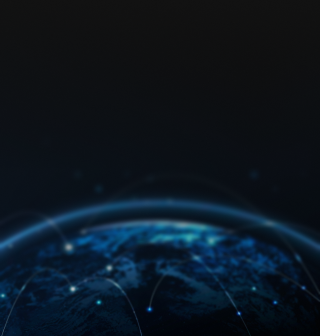 A digital illustration of the Earth viewed from space, with glowing blue lines and dots connecting different points on the surface, representing global communication or a network. The background fades into dark space.